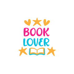 Book lover text with hearts and stars isolated on transparent background