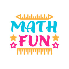 Math is fun typography with ruler and stars isolated on transparent background