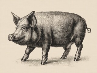Fototapeta premium Engraving Pig. Retro Graphic Illustration of Pork Meat Animal on Farm