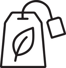 Obraz premium Simple line art tea bag with leaf icon isolated on white background