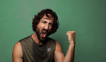 young adult bearded man. fitness concept