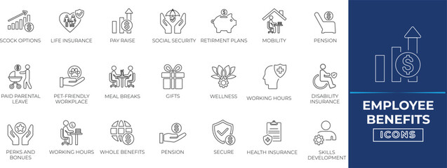 Naklejka premium Employee benefits icon set. Simple Modern Icon Collection.