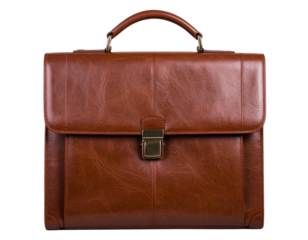 brown leather briefcase isolated on transparent background