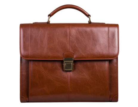 brown leather briefcase isolated on transparent background 