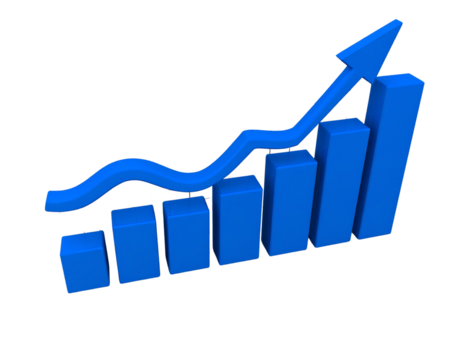 Blue curved graph with arrow transparent png file type