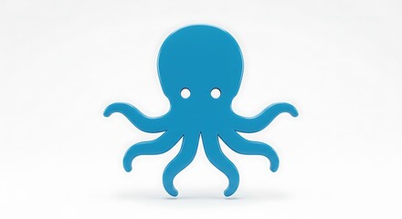Obraz premium A stylized, glossy blue octopus with eight tentacles and two circular eyes, isolated on a clean white background.