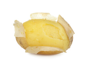 One young boiled potato isolated on white