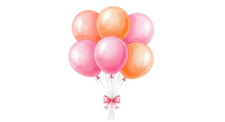 Pink and orange balloons tied together isolated on transparent background