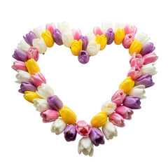 Obraz premium Heartshaped frame made of colorful tulips, isolated on transparent background
