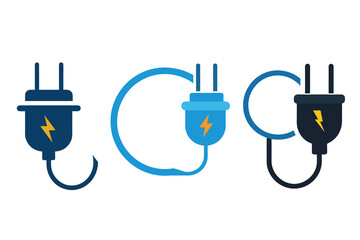 Electric Plug with Lightning Bolt Silhouette Icon – Renewable Power and Energy Symbol