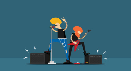 Flat vector brutal cartoon rocker