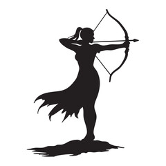 Fototapeta premium stylized silhouette of a archer woman with bow and arrow action pose isolated on white