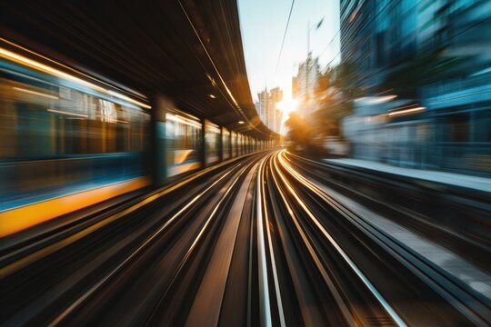 Fototapeta Going Through A city With High Speed transportation terminal railway.
