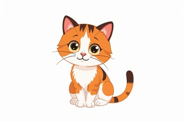 Fototapeta premium Cute orange kitten sitting, white background, cartoon style, pet illustration