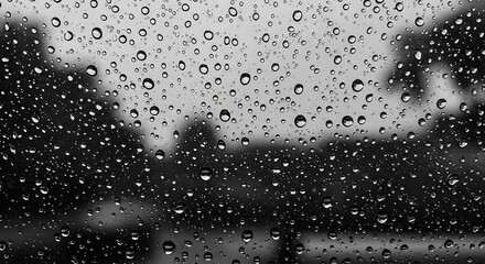 雨上がりの窓ガラスに無数に輝く水滴、静謐な風景を映し出す