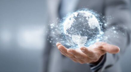 Holographic Earth in Hand Representing Global Connectivity.