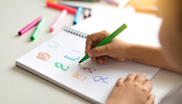 Child practicing numbers and letters