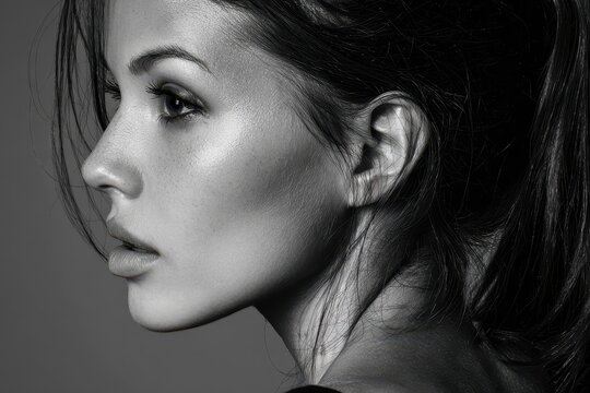 High Contrast Portrait of a Beautiful Young Woman in Black and White