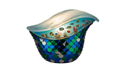 Decorative mermaid scales bowl with fish isolated PNG with Transparent Background