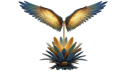 Obraz premium Decorative lamp with stylized wings and flower isolated PNG with Transparent Background