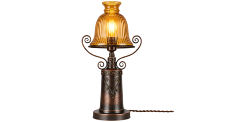 Vintage table lamp with amber glass shade isolated PNG with Transparent Background