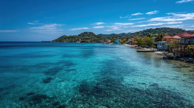Honduras Roatan. Stunning Sea and Beach Landscape on the Tropical Island