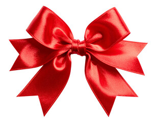 Classic Red Gift Bow with Shiny Satin Finish, Isolated on White Background