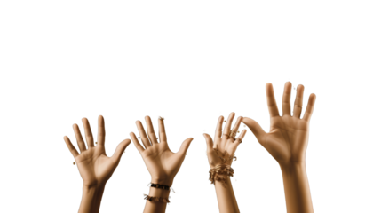 Human hands raised up gesture isolated on white background
