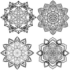 set of ornamental elements, Intricate Black and White Floral Line Art for Coloring Book and Decorative Design
