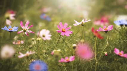 Blooming summer meadow with wild flowers