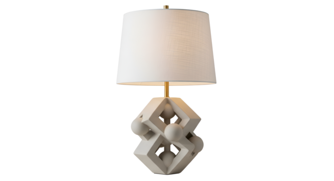Modern table lamp with a geometric base and lampshade isolated PNG with Transparent Background