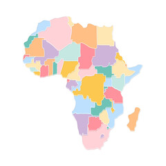 Obraz premium Map of Africa, each country has its oun color and ouline borders. Multicolor political map. Vector illustration. Atlas, clipart, symbol.