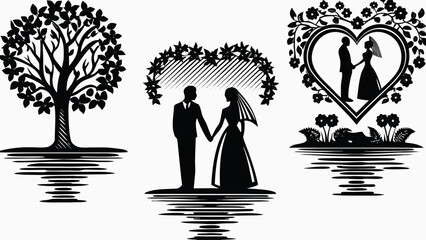 Elegant wedding silhouettes capture love's enduring beauty and growth, perfect for celebrations and invitations.