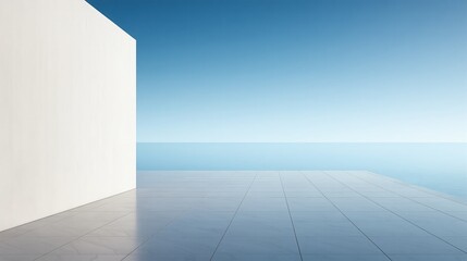 Minimal architecture with white walls and shadows under blue sky
