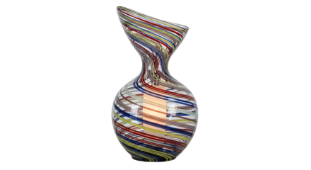 Colorful glass vase with abstract swirl design isolated PNG with Transparent Background