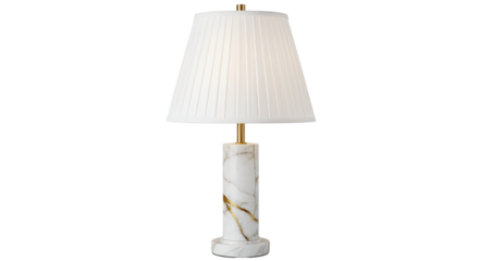 Elegant white marble table lamp with pleated shade isolated PNG with Transparent Background