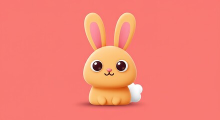 Obraz premium Adorable 3D Cartoon Orange Bunny Rabbit with Big Eyes and Pink Ears