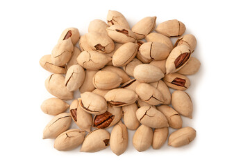 Pecan-nut in a shell isolated on white background. Top view.