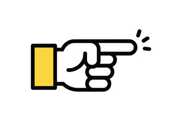 Simple Vector Icon Illustration of Finger Pointing Right, Minimal Flat Design Isolated on White Background, Ideal for Navigation, Direction, Gesture, or User Interface Elements