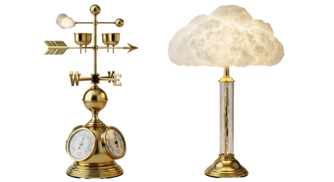 Two lamps, weather vane and cloud lamp isolated PNG with Transparent Background