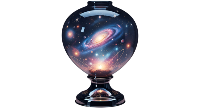 Decorative vase with galactic spiral space design isolated PNG with Transparent Background