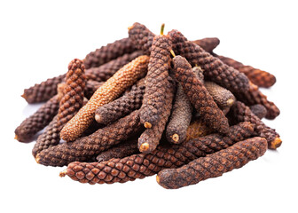 Long pepper seeds isolated on white background