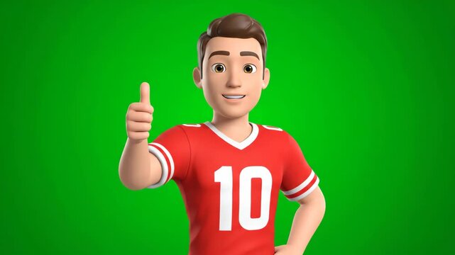 Cartoon Character Standing Still in Red Jersey With Green Screen Background
