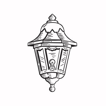 recommend clip art: Lantern, night light lamp sketch monochrome vector