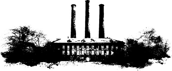 Obraz premium Industrial factory building stencil in black and white set for urban art design