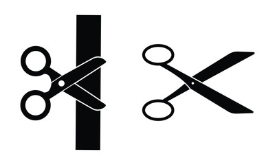 Scissors icon set. Scissors for cutting symbol. Two solid black scissors icons, vector illustration isolated on a white background.