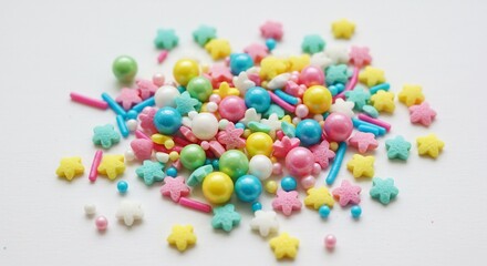 カラフルなスプリンクルが散らばる様子を写した写真です。