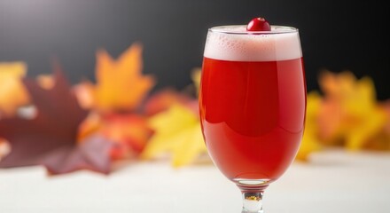 Red cocktail glass with autumn decoration