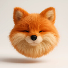 Cute fluffy fox plush head, realistic 3D animal render on beige background, charming soft toy face.