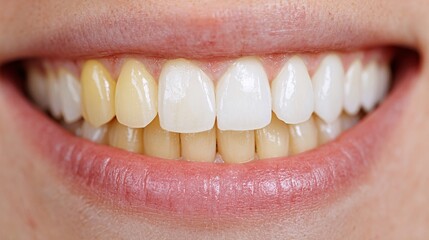 Close-Up Image of Discolored Yellow Teeth Emphasizing Dental Hygiene Importance